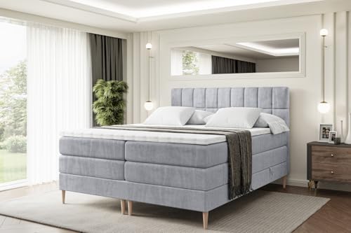 ALTDECOR Boxspringbett mit Holz Füßen, Matratze und Lattenrost, Topper, Polsterbett mit Bettkasten, Bett mit Stauraum H3- und H4- Matratze, Doppelbett -Miami-FD KING-140x200 - Grau Monolith ALTDECOR Boxspringbett mit Holz Füßen, Matratze und Lattenrost, Topper, Polsterbett mit Bettkasten, Bett mit Stauraum H3- und H4- Matratze, Doppelbett -Miami-FD KING-140x200 - Grau Monolith von ALTDECOR