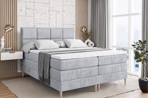ALTDECOR Boxspringbett mit Holz Füßen, Matratze und Lattenrost, Topper, Polsterbett mit Bettkasten, Bett mit Stauraum H3- und H4- Matratze, Doppelbett -NOVA-FD KING-120x200 - Grau Monolith von ALTDECOR