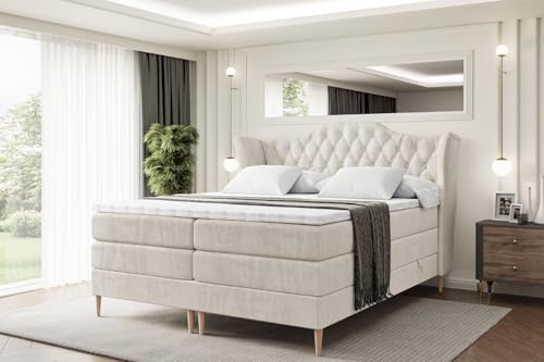 ALTDECOR Boxspringbett mit Holz Füßen, Matratze und Lattenrost, Topper, Polsterbett mit Bettkasten, Bett mit Stauraum H3- und H4- Matratze, Doppelbett -Vila-FD KING-180x200 - Beige Monolith ALTDECOR Boxspringbett mit Holz Füßen, Matratze und Lattenrost, Topper, Polsterbett mit Bettkasten, Bett mit Stauraum H3- und H4- Matratze, Doppelbett -Vila-FD KING-180x200 - Beige Monolith von ALTDECOR