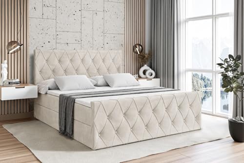 ALTDECOR Boxspringbett mit Matratze und Lattenrost, Boxbett, Fußteil, Topper, Polsterbett mit Bettkasten, Bett mit Stauraum H4-Matratze, Doppelbett, Springboxbett - Amay - 180x200 Beige Samt ALTDECOR Boxspringbett mit Matratze und Lattenrost, Boxbett, Fußteil, Topper, Polsterbett mit Bettkasten, Bett mit Stauraum H4-Matratze, Doppelbett, Springboxbett - Amay - 180x200 Beige Samt von ALTDECOR