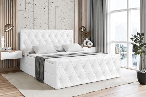ALTDECOR Boxspringbett mit Matratze und Lattenrost, Boxbett, Fußteil, Topper, Polsterbett mit Bettkasten, Bett mit Stauraum H4-Matratze, Doppelbett, Springboxbett - Amay - 180x200 Weiß Kunstleder ALTDECOR Boxspringbett mit Matratze und Lattenrost, Boxbett, Fußteil, Topper, Polsterbett mit Bettkasten, Bett mit Stauraum H4-Matratze, Doppelbett, Springboxbett - Amay - 180x200 Weiß Kunstleder von ALTDECOR