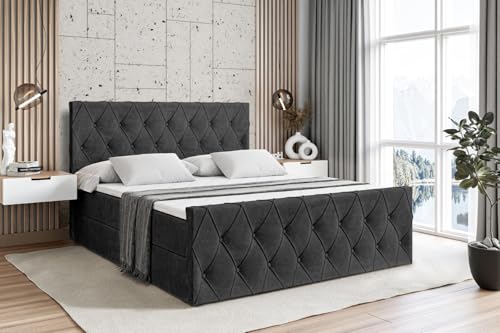 ALTDECOR Boxspringbett mit Matratze und Lattenrost, Boxbett, Fußteil, Topper, Polsterbett mit Bettkasten, Bett mit Stauraum H4-Matratze, Doppelbett, Springboxbett - Amay - 200x200 - Schwarz Samt ALTDECOR Boxspringbett mit Matratze und Lattenrost, Boxbett, Fußteil, Topper, Polsterbett mit Bettkasten, Bett mit Stauraum H4-Matratze, Doppelbett, Springboxbett - Amay - 200x200 - Schwarz Samt von ALTDECOR