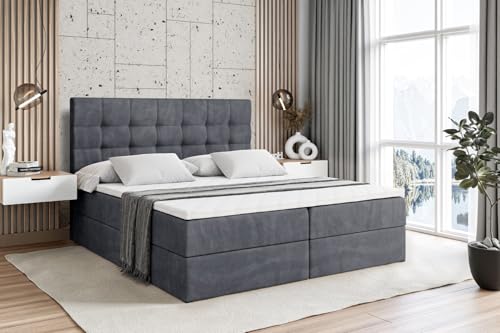 ALTDECOR Boxspringbett mit Matratze und Lattenrost, Boxbett, Topper, Polsterbett mit Bettkasten, Bett mit Stauraum H3-Matratze, Doppelbett, Springboxbett - BERO - 160x200 - Dunkelgrau Samt ALTDECOR Boxspringbett mit Matratze und Lattenrost, Boxbett, Topper, Polsterbett mit Bettkasten, Bett mit Stauraum H3-Matratze, Doppelbett, Springboxbett - BERO - 160x200 - Dunkelgrau Samt von ALTDECOR