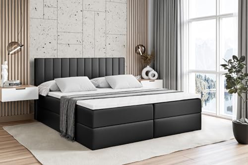 ALTDECOR Boxspringbett mit Matratze und Lattenrost, Boxbett, Topper, Polsterbett mit Bettkasten, Bett mit Stauraum H3-Matratze, Doppelbett, Springboxbett - Edita - 200x200 - Schwarz Kunstleder ALTDECOR Boxspringbett mit Matratze und Lattenrost, Boxbett, Topper, Polsterbett mit Bettkasten, Bett mit Stauraum H3-Matratze, Doppelbett, Springboxbett - Edita - 200x200 - Schwarz Kunstleder von ALTDECOR