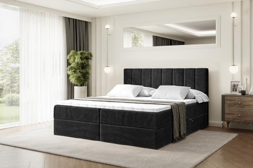ALTDECOR Boxspringbett mit Matratze und Lattenrost, Boxbett, Topper, Polsterbett mit Bettkasten, Bett mit Stauraum H3-Matratze, Doppelbett, Springboxbett OTTA - 200x200 - Schwarz Samt ALTDECOR Boxspringbett mit Matratze und Lattenrost, Boxbett, Topper, Polsterbett mit Bettkasten, Bett mit Stauraum H3-Matratze, Doppelbett, Springboxbett OTTA - 200x200 - Schwarz Samt von ALTDECOR