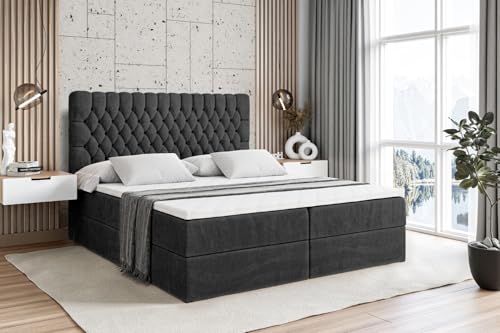 ALTDECOR Boxspringbett mit Matratze und Lattenrost, Boxbett, Topper, Polsterbett mit Bettkasten, Bett mit Stauraum H3-Matratze, Doppelbett, Springboxbett - Serene - 180x200 - Schwarz Samt ALTDECOR Boxspringbett mit Matratze und Lattenrost, Boxbett, Topper, Polsterbett mit Bettkasten, Bett mit Stauraum H3-Matratze, Doppelbett, Springboxbett - Serene - 180x200 - Schwarz Samt von ALTDECOR