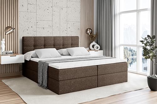 ALTDECOR Boxspringbett mit Matratze und Lattenrost, Boxbett, Topper, Polsterbett mit Bettkasten, Bett mit Stauraum H4-Matratze, Doppelbett, Springboxbett - Marce - 180x200 - Braun von ALTDECOR
