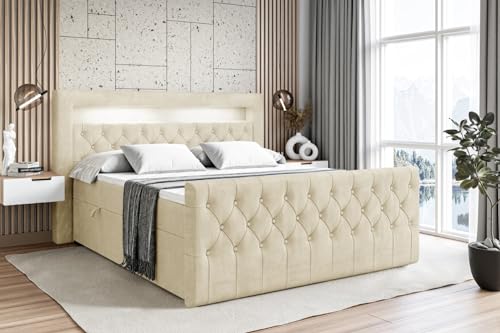 ALTDECOR Boxspringbett mit Matratze und Lattenrost, LED Boxbett, Topper, Fußteil, Polsterbett mit Bettkasten, Bett mit Stauraum H4-Matratze, Doppelbett - Aurora - 180x200 - Beige Monolith 04 ALTDECOR Boxspringbett mit Matratze und Lattenrost, LED Boxbett, Topper, Fußteil, Polsterbett mit Bettkasten, Bett mit Stauraum H4-Matratze, Doppelbett - Aurora - 180x200 - Beige Monolith 04 von ALTDECOR