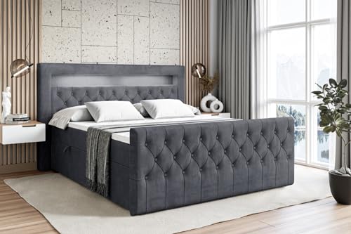 ALTDECOR Boxspringbett mit Matratze und Lattenrost, LED Boxbett, Topper, Fußteil, Polsterbett mit Bettkasten, Bett mit Stauraum H3-Matratze, Doppelbett - Aurora - 160x200 - Dunkelgrau Samt ALTDECOR Boxspringbett mit Matratze und Lattenrost, LED Boxbett, Topper, Fußteil, Polsterbett mit Bettkasten, Bett mit Stauraum H3-Matratze, Doppelbett - Aurora - 160x200 - Dunkelgrau Samt von ALTDECOR
