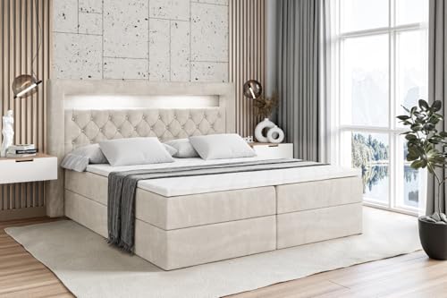 ALTDECOR Boxspringbett mit Matratze und Lattenrost, LED Boxbett, Topper, Polsterbett mit Bettkasten, Bett mit Stauraum H3-Matratze, Doppelbett, Springboxbett - Noel Gold - 140x200 Beige Samt ALTDECOR Boxspringbett mit Matratze und Lattenrost, LED Boxbett, Topper, Polsterbett mit Bettkasten, Bett mit Stauraum H3-Matratze, Doppelbett, Springboxbett - Noel Gold - 140x200 Beige Samt von ALTDECOR