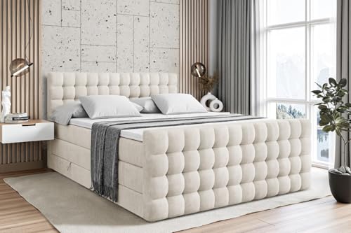 ALTDECOR Boxspringbett mit Matratze und Lattenrost, Topper, Fußteil, Polsterbett mit Bettkasten, Bett mit Stauraum H3- und H4- Matratze,Springboxbett - VIONE-Z King - 180x200 - Beige Samt ALTDECOR Boxspringbett mit Matratze und Lattenrost, Topper, Fußteil, Polsterbett mit Bettkasten, Bett mit Stauraum H3- und H4- Matratze,Springboxbett - VIONE-Z King - 180x200 - Beige Samt von ALTDECOR