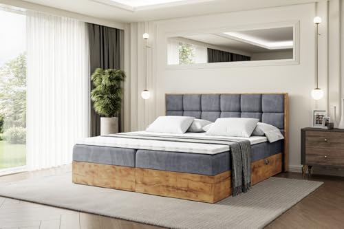 ALTDECOR Boxspringbett mit Matratze und Lattenrost, Topper, Fußteil,Polsterbett mit Bettkasten, Bett mit Stauraum H3-Matratze, Doppelbett, Boxbett - LOLLI2-160x200 - Dunkelgrau Casablanca von ALTDECOR