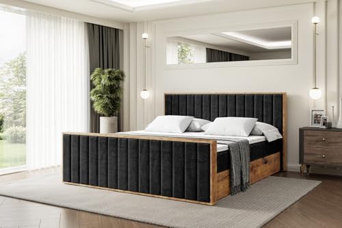 ALTDECOR Boxspringbett mit Matratze und Lattenrost, Topper, Fußteil,Polsterbett mit Bettkasten, Bett mit Stauraum H3-Matratze, Doppelbett, Boxbett - LOLLI4-Z - 120x200 - Schwarz Casablanca von ALTDECOR