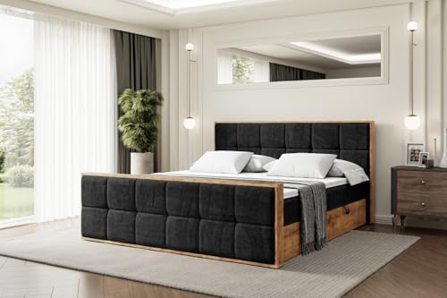 ALTDECOR Boxspringbett mit Matratze und Lattenrost, Topper, Fußteil,Polsterbett mit Bettkasten, Bett mit Stauraum H3-Matratze, Doppelbett, Boxbett - LOLLI7-Z - 140x200 - Schwarz Casablanca von ALTDECOR