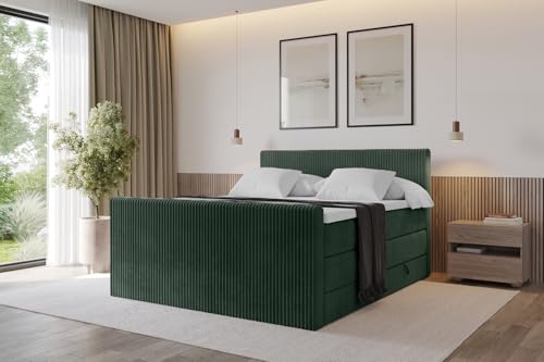 ALTDECOR Boxspringbett mit Matratze und Lattenrost, Topper, Fußteil,Polsterbett mit Bettkasten, Bett mit Stauraum H3- und H4- Matratze, Doppelbett, Springboxbett - TOLO-Z KING 180x200 Cord -Dunkelgrün von ALTDECOR