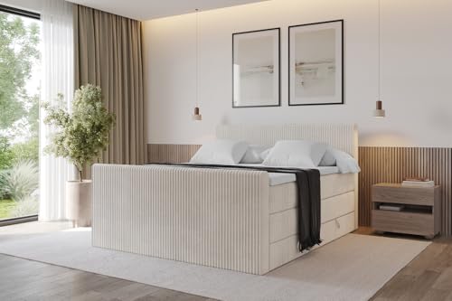ALTDECOR Boxspringbett mit Matratze und Lattenrost, Topper, Fußteil,Polsterbett mit Bettkasten, Bett mit Stauraum H3- und H4- Matratze, Doppelbett, Springboxbett - TOLO-Z King 160x200 Cord - Creme ALTDECOR Boxspringbett mit Matratze und Lattenrost, Topper, Fußteil,Polsterbett mit Bettkasten, Bett mit Stauraum H3- und H4- Matratze, Doppelbett, Springboxbett - TOLO-Z King 160x200 Cord - Creme von ALTDECOR