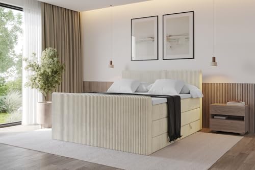 ALTDECOR Boxspringbett mit Matratze und Lattenrost, Topper, Fußteil,Polsterbett mit Bettkasten, Bett mit Stauraum H3- und H4- Matratze, Doppelbett, Springboxbett - TOLO-Z King 160x200 Cord - Creme ALTDECOR Boxspringbett mit Matratze und Lattenrost, Topper, Fußteil,Polsterbett mit Bettkasten, Bett mit Stauraum H3- und H4- Matratze, Doppelbett, Springboxbett - TOLO-Z King 160x200 Cord - Creme von ALTDECOR