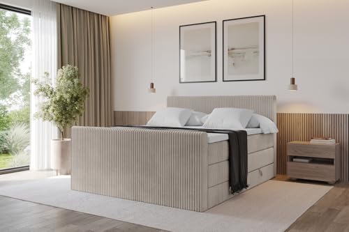 ALTDECOR Boxspringbett mit Matratze und Lattenrost, Topper, Fußteil,Polsterbett mit Bettkasten, Bett mit Stauraum H3- und H4- Matratze, Doppelbett, Springboxbett - TOLO-Z King 180x200 Cord - Aschgrau von ALTDECOR