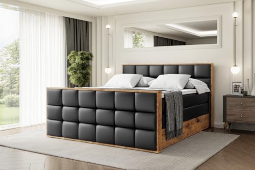 ALTDECOR Boxspringbett mit Matratze und Lattenrost, Topper, Fußteil,Polsterbett mit Bettkasten, Bett mit Stauraum H3- und H4- Matratze, Doppelbett -LOLLI2-Z KING-160x200 - Schwarz Kunstleder ALTDECOR Boxspringbett mit Matratze und Lattenrost, Topper, Fußteil,Polsterbett mit Bettkasten, Bett mit Stauraum H3- und H4- Matratze, Doppelbett -LOLLI2-Z KING-160x200 - Schwarz Kunstleder von ALTDECOR