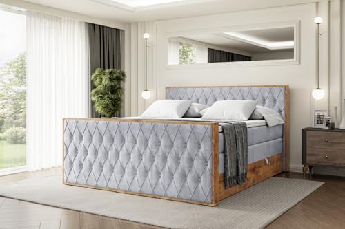 ALTDECOR Boxspringbett mit Matratze und Lattenrost, Topper, Fußteil,Polsterbett mit Bettkasten, Bett mit Stauraum H3- und H4- Matratze, Doppelbett -LOLLI5-Z KING-180x200 - Grau Monolith von ALTDECOR