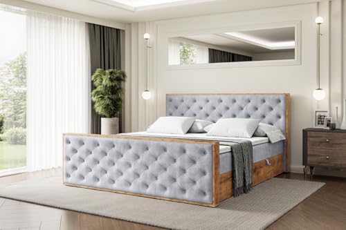 ALTDECOR Boxspringbett mit Matratze und Lattenrost, Topper, Fußteil,Polsterbett mit Bettkasten, Bett mit Stauraum H4-Matratze, Doppelbett, Boxbett - LOLLI3-Z - 200x200 - Grau Monolith von ALTDECOR