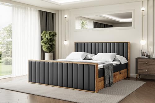 ALTDECOR Boxspringbett mit Matratze und Lattenrost, Topper, Fußteil,Polsterbett mit Bettkasten, Bett mit Stauraum H4-Matratze, Doppelbett, Boxbett - LOLLI4-Z - 160x200 - Schwarz Kunstleder von ALTDECOR