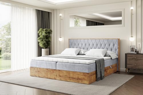 ALTDECOR Boxspringbett mit Matratze und Lattenrost, Topper, Fußteil,Polsterbett mit Bettkasten, Bett mit Stauraum H4-Matratze, Doppelbett, Boxbett - LOLLI5-160x200 - Grau Monolith von ALTDECOR