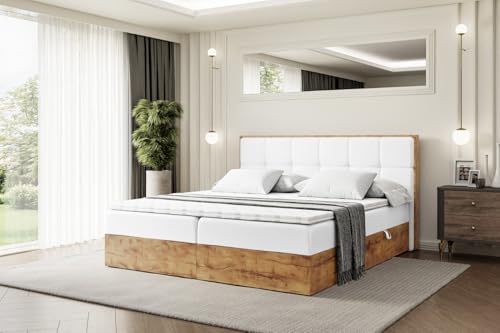 ALTDECOR Boxspringbett mit Matratze und Lattenrost, Topper, Fußteil,Polsterbett mit Bettkasten, Bett mit Stauraum H4-Matratze, Doppelbett, Boxbett - LOLLI7-180x200 - Weiß Kunstleder ALTDECOR Boxspringbett mit Matratze und Lattenrost, Topper, Fußteil,Polsterbett mit Bettkasten, Bett mit Stauraum H4-Matratze, Doppelbett, Boxbett - LOLLI7-180x200 - Weiß Kunstleder von ALTDECOR