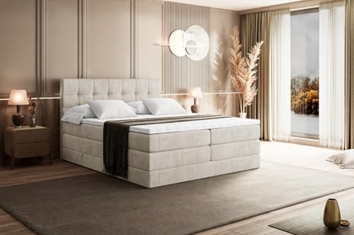 ALTDECOR Boxspringbett mit Matratze und Lattenrost, Topper, Polsterbett mit Bettkasten, Bett mit Stauraum H3- und H4- Matratze, Doppelbett, Springboxbett BERO King 160x200 - Beige Samt ALTDECOR Boxspringbett mit Matratze und Lattenrost, Topper, Polsterbett mit Bettkasten, Bett mit Stauraum H3- und H4- Matratze, Doppelbett, Springboxbett BERO King 160x200 - Beige Samt von ALTDECOR
