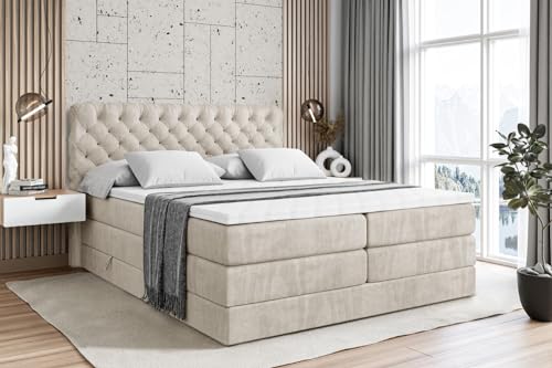 ALTDECOR Boxspringbett mit Matratze und Lattenrost, Topper, Polsterbett mit Bettkasten, Bett mit Stauraum H3- und H4- Matratze, Doppelbett, Springboxbett - BOXI8 King - 160x200 - Beige Samt ALTDECOR Boxspringbett mit Matratze und Lattenrost, Topper, Polsterbett mit Bettkasten, Bett mit Stauraum H3- und H4- Matratze, Doppelbett, Springboxbett - BOXI8 King - 160x200 - Beige Samt von ALTDECOR