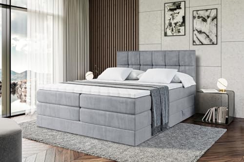 ALTDECOR Boxspringbett mit Matratze und Lattenrost, Topper, Polsterbett mit Bettkasten, Bett mit Stauraum H3- und H4- Matratze, Doppelbett, Springboxbett RICAR King 180x200 - Grau Samt ALTDECOR Boxspringbett mit Matratze und Lattenrost, Topper, Polsterbett mit Bettkasten, Bett mit Stauraum H3- und H4- Matratze, Doppelbett, Springboxbett RICAR King 180x200 - Grau Samt von ALTDECOR