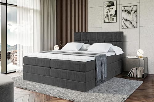 ALTDECOR Boxspringbett mit Matratze und Lattenrost, Topper, Polsterbett mit Bettkasten, Bett mit Stauraum H3- und H4- Matratze, Doppelbett, Springboxbett RICAR King 200x200 - Schwarz Samt ALTDECOR Boxspringbett mit Matratze und Lattenrost, Topper, Polsterbett mit Bettkasten, Bett mit Stauraum H3- und H4- Matratze, Doppelbett, Springboxbett RICAR King 200x200 - Schwarz Samt von ALTDECOR