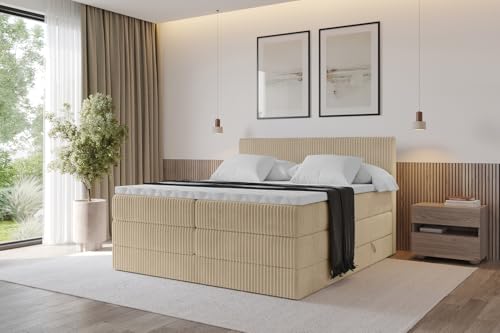 ALTDECOR Boxspringbett mit Matratze und Lattenrost, Topper, Polsterbett mit Bettkasten, Bett mit Stauraum H3- und H4- Matratze, Doppelbett, Springboxbett - TOLO King 200x200 Cord - Beige ALTDECOR Boxspringbett mit Matratze und Lattenrost, Topper, Polsterbett mit Bettkasten, Bett mit Stauraum H3- und H4- Matratze, Doppelbett, Springboxbett - TOLO King 200x200 Cord - Beige von ALTDECOR