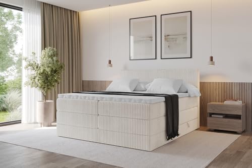 ALTDECOR Boxspringbett mit Matratze und Lattenrost, Topper, Polsterbett mit Bettkasten, Bett mit Stauraum H3- und H4- Matratze, Doppelbett, Springboxbett - TOLO King 200x200 Cord - Creme ALTDECOR Boxspringbett mit Matratze und Lattenrost, Topper, Polsterbett mit Bettkasten, Bett mit Stauraum H3- und H4- Matratze, Doppelbett, Springboxbett - TOLO King 200x200 Cord - Creme von ALTDECOR