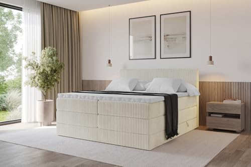ALTDECOR Boxspringbett mit Matratze und Lattenrost, Topper, Polsterbett mit Bettkasten, Bett mit Stauraum H3- und H4- Matratze, Doppelbett, Springboxbett - TOLO King 200x200 Cord - Creme ALTDECOR Boxspringbett mit Matratze und Lattenrost, Topper, Polsterbett mit Bettkasten, Bett mit Stauraum H3- und H4- Matratze, Doppelbett, Springboxbett - TOLO King 200x200 Cord - Creme von ALTDECOR
