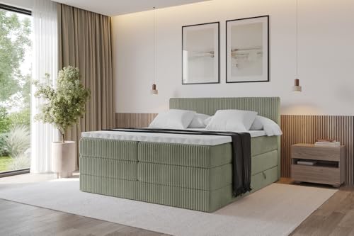ALTDECOR Boxspringbett mit Matratze und Lattenrost, Topper, Polsterbett mit Bettkasten, Bett mit Stauraum H3- und H4- Matratze, Doppelbett, Springboxbett - TOLO King 200x200 Cord - Olive ALTDECOR Boxspringbett mit Matratze und Lattenrost, Topper, Polsterbett mit Bettkasten, Bett mit Stauraum H3- und H4- Matratze, Doppelbett, Springboxbett - TOLO King 200x200 Cord - Olive von ALTDECOR