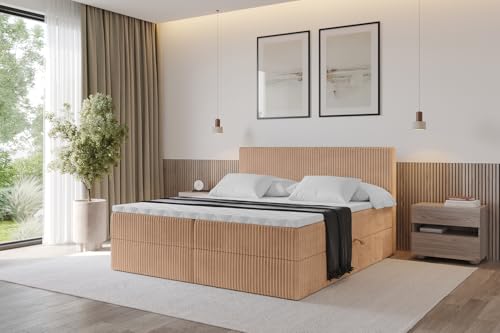 ALTDECOR Boxspringbett mit Matratze und Lattenrost, Topper, Polsterbett mit Bettkasten, Bett mit Stauraum H4-Matratze, Doppelbett, Boxbett - TOLO 180x200 Cord - Rotbraun von ALTDECOR
