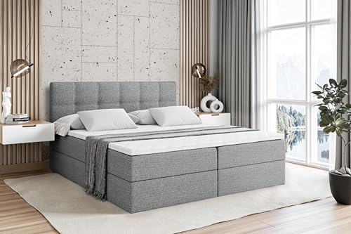 ALTDECOR Boxspringbett mit Matratze und Lattenrost, Boxbett, Topper, Polsterbett mit Bettkasten, Bett mit Stauraum H4-Matratze, Doppelbett, Springboxbett - Marce - 160x200 - Grau von ALTDECOR