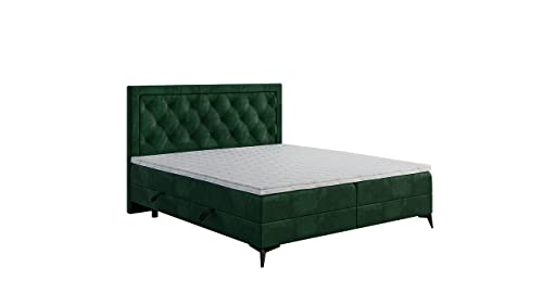 ALTDECOR Boxspringbett mit Multipocket-Matratze H4 (20 cm hoch) mit + PUR + Kokosmatte, Topper (5 cm hoch), Polsterbett mit Kopfteil und Bettkasten - DUTSA - 180x200 - Grün M.V 2225 von ALTDECOR