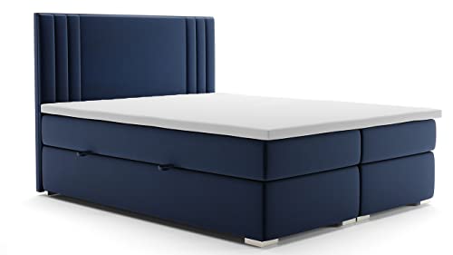 ALTDECOR Boxspringbett mit Multipocket-Matratze H4 (20 cm hoch) mit + PUR + Kokosmatte, Topper (5 cm hoch), Polsterbett mit Kopfteil und Bettkasten - Mori - M.V 2216 Blau 160x200 von ALTDECOR