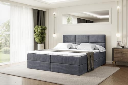 ALTDECOR Boxspringbett mit Matratze und Lattenrost, Boxbett, Topper, Polsterbett mit Bettkasten, Bett mit Stauraum H4-Matratze, Doppelbett, Springboxbett Ohio - 160x200 - Dunkelgrau Samt von ALTDECOR