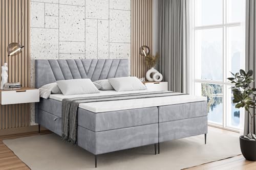 ALTDECOR Boxspringbett mit Schwarz Füßen, Matratze und Lattenrost, Boxbett, Topper, Polsterbett mit Bettkasten, Bett mit Stauraum H3-Matratze, Doppelbett - ERNINA-FC- 160x200 - Grau Monolith 84 von ALTDECOR