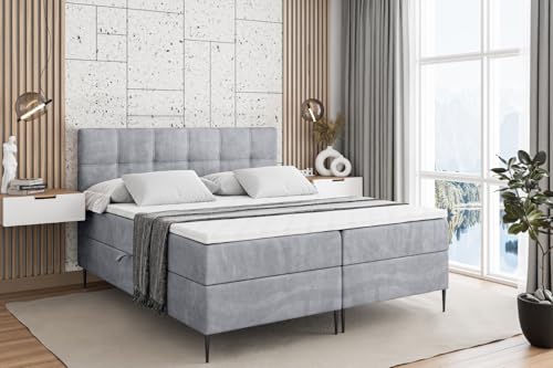 ALTDECOR Boxspringbett mit Schwarz Füßen, Matratze und Lattenrost, Boxbett, Topper, Polsterbett mit Bettkasten, Bett mit Stauraum H3-Matratze, Doppelbett - Marce-FC- 140x200 - Grau Monolith 84 von ALTDECOR