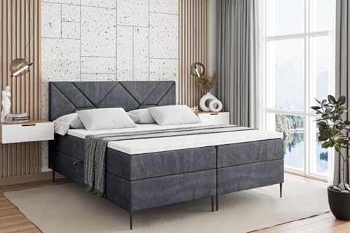 ALTDECOR Boxspringbett mit Schwarz Füßen, Matratze und Lattenrost, Boxbett, Topper, Polsterbett mit Bettkasten, Bett mit Stauraum H4-Matratze, Doppelbett - BARWA-FC- 160x200 - Dunkelgrau Samt von ALTDECOR