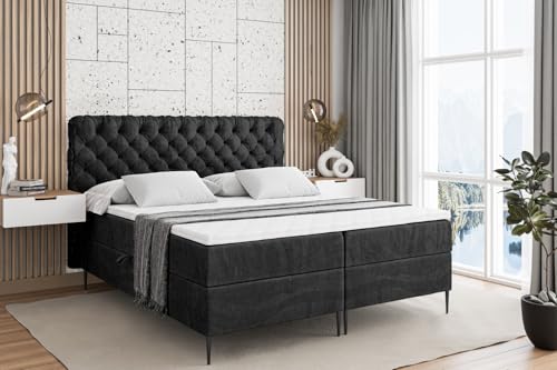 ALTDECOR Boxspringbett mit Schwarz Füßen, Matratze und Lattenrost, Boxbett, Topper, Polsterbett mit Bettkasten, Bett mit Stauraum H4-Matratze, Doppelbett - BOXI8-FC- 180x200 - Schwarz Samt ALTDECOR Boxspringbett mit Schwarz Füßen, Matratze und Lattenrost, Boxbett, Topper, Polsterbett mit Bettkasten, Bett mit Stauraum H4-Matratze, Doppelbett - BOXI8-FC- 180x200 - Schwarz Samt von ALTDECOR