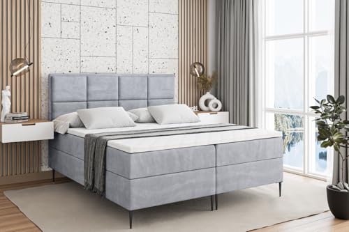 ALTDECOR Boxspringbett mit Schwarz Füßen, Matratze und Lattenrost, Boxbett, Topper, Polsterbett mit Bettkasten, Bett mit Stauraum H4-Matratze, Doppelbett - NOVA-FC- 140x200 - Grau Monolith 84 von ALTDECOR
