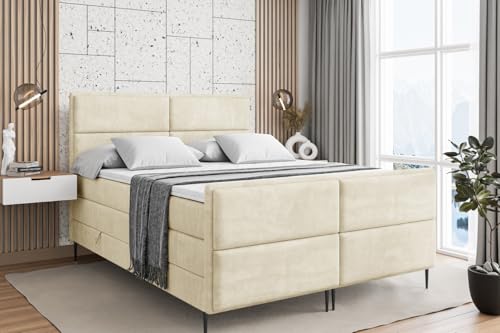 ALTDECOR Boxspringbett mit Schwarz Füßen, Matratze und Lattenrost, Topper, Fußteil, Polsterbett mit Bettkasten, Bett mit Stauraum H3- und H4- Matratze -Aura-FC-Z KING-200x200 - Beige Casablanca ALTDECOR Boxspringbett mit Schwarz Füßen, Matratze und Lattenrost, Topper, Fußteil, Polsterbett mit Bettkasten, Bett mit Stauraum H3- und H4- Matratze -Aura-FC-Z KING-200x200 - Beige Casablanca von ALTDECOR