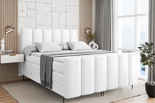 ALTDECOR Boxspringbett mit Schwarz Füßen, Matratze und Lattenrost, Topper, Fußteil, Polsterbett mit Bettkasten, Bett mit Stauraum H3- und H4- Matratze -BOXI1-FC-Z KING-160x200 - Weiß Kunstleder von ALTDECOR
