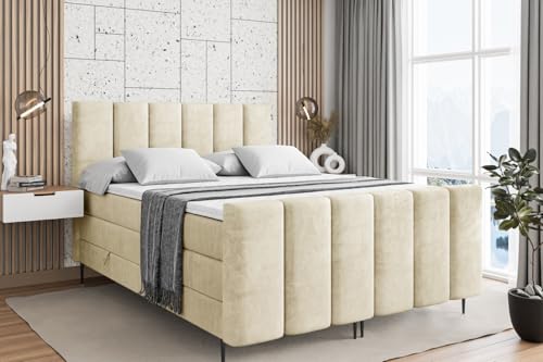 ALTDECOR Boxspringbett mit Schwarz Füßen, Matratze und Lattenrost, Topper, Fußteil, Polsterbett mit Bettkasten, Bett mit Stauraum H3- und H4- Matratze -BOXI1-FC-Z KING-200x200 - Beige Casablanca ALTDECOR Boxspringbett mit Schwarz Füßen, Matratze und Lattenrost, Topper, Fußteil, Polsterbett mit Bettkasten, Bett mit Stauraum H3- und H4- Matratze -BOXI1-FC-Z KING-200x200 - Beige Casablanca von ALTDECOR