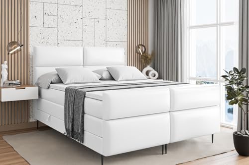 ALTDECOR Boxspringbett mit Schwarz Füßen, Matratze und Lattenrost, Topper, Fußteil, Polsterbett mit Bettkasten, Bett mit Stauraum H3- und H4- Matratze -BOXI3-FC-Z KING-180x200 - Weiß Kunstleder von ALTDECOR